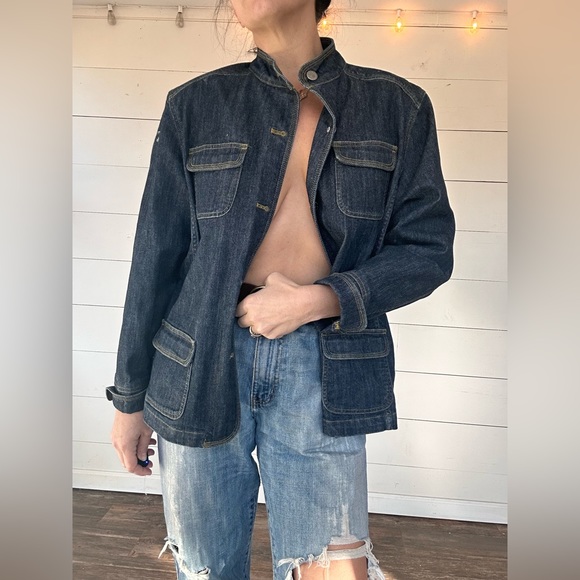 Vintage Y2k Eddie Bauer stand up collar denim jacket/blazer L - Picture 3 of 10